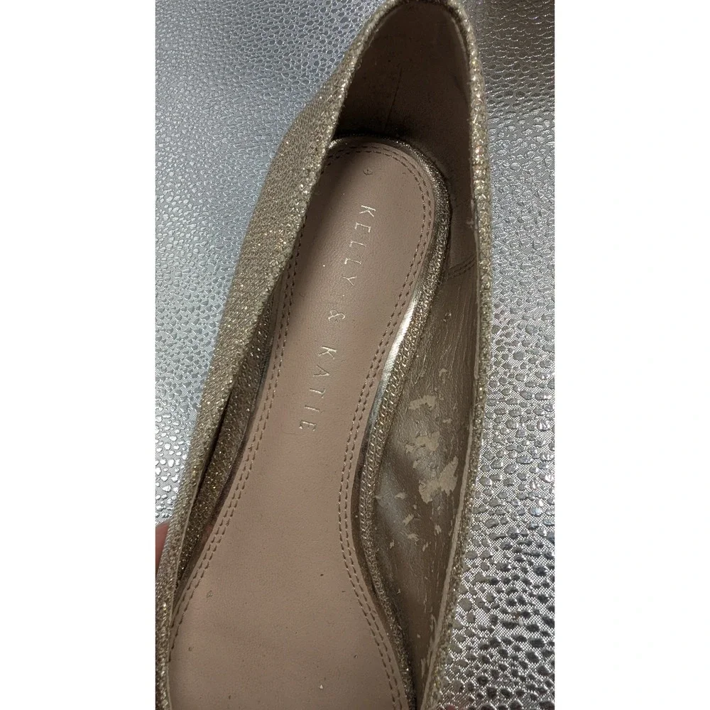 Kelly & Katie Cilasa Gold Glitter Peep Toe Wedge Pumps Women Size 6 Evening Shoe